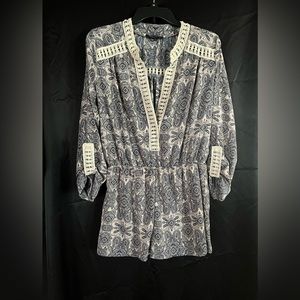 Navy Blue Print Romper Shorts